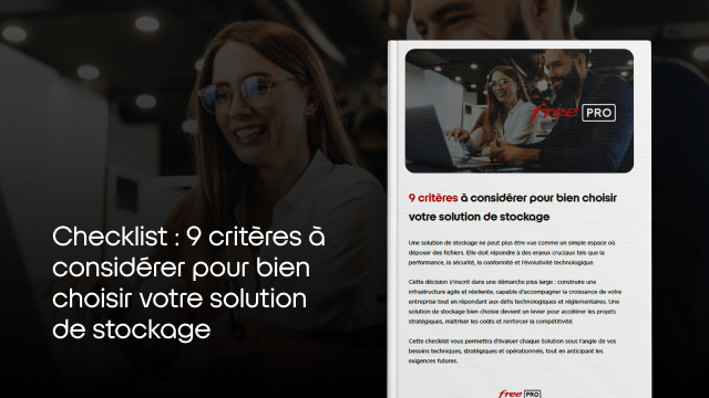 Visuel de la checklist qui a pour titre : Checklist, 9 critères à considérer pour bien choisir votre solution de stockage